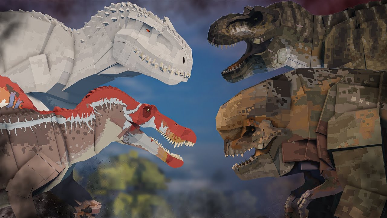 Jurassic Blocky D-REX & EMBER Vs I-REX & SPINOSAURUS Battle 