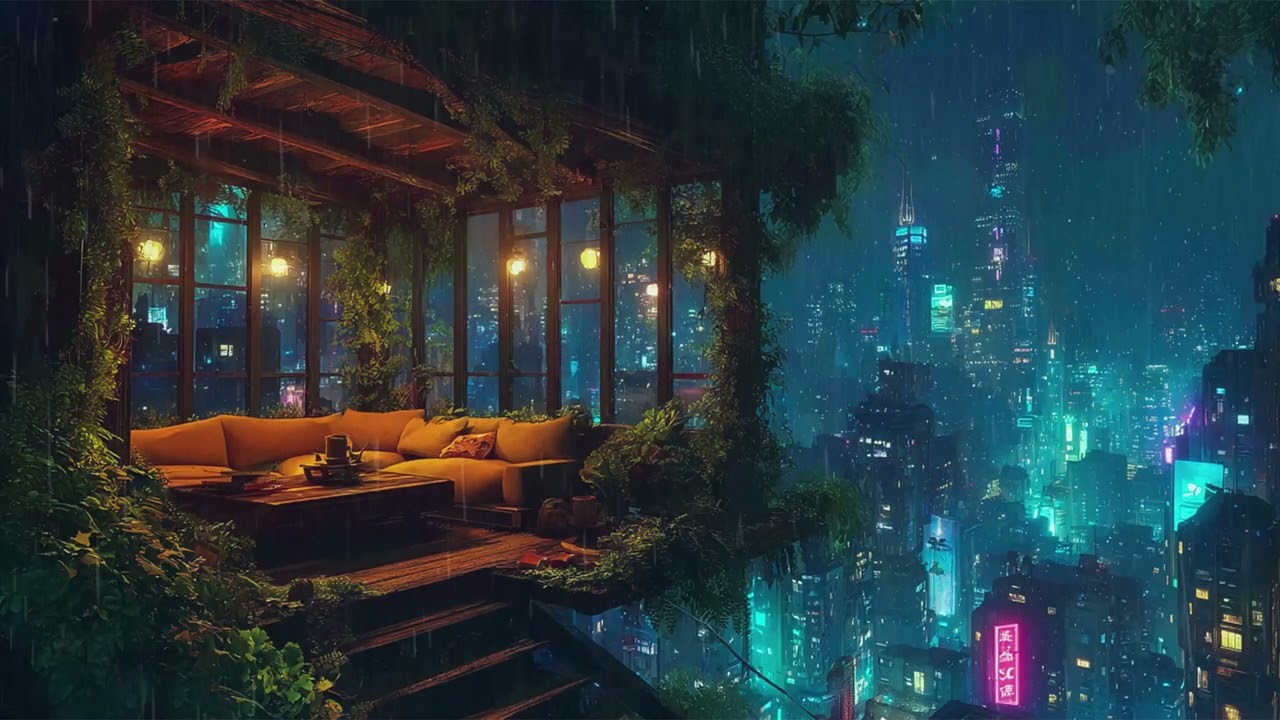 Cozy Hideout in Cyberpunk City 🌧 | Music for Relax, Study & Sleep [4K]