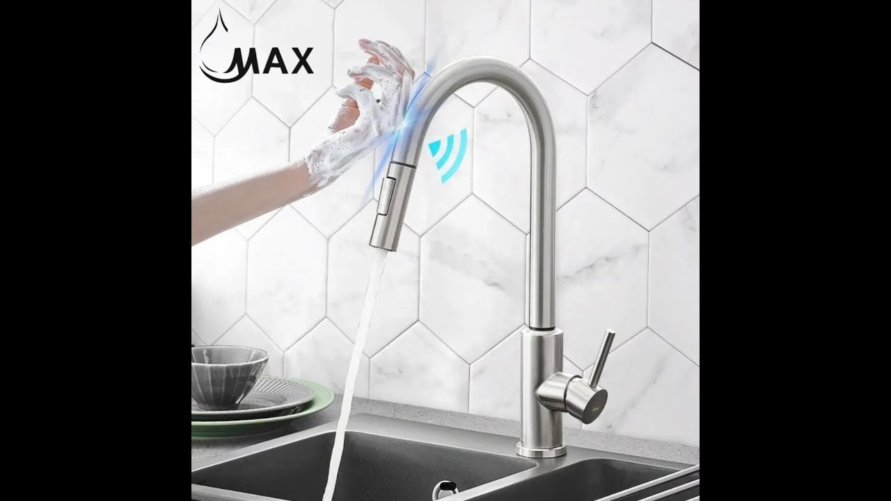 Smart Touch Kitchen Faucet Single Handle Pull-Out Brushed Nickel Finish.