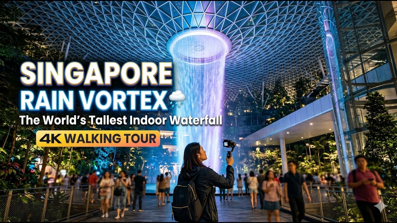 SINGAPORE Rain Vortex The World's Tallest Indoor Waterfall | WALK TOUR 4K