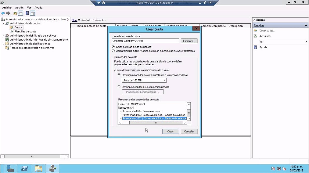 Windows Server 2012 - Administración de Quotas en File Server Resource Manager