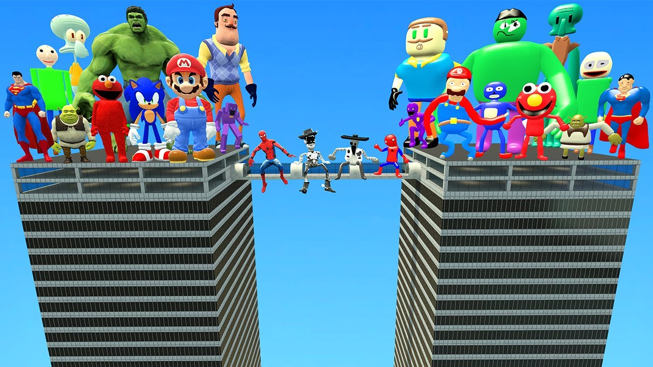 🏢 ALL 3D SANIC CLONES MEMES VS ORIGINAL SPARTAN KICKING | BIG SKYSCRAPER in Garry's Mod!