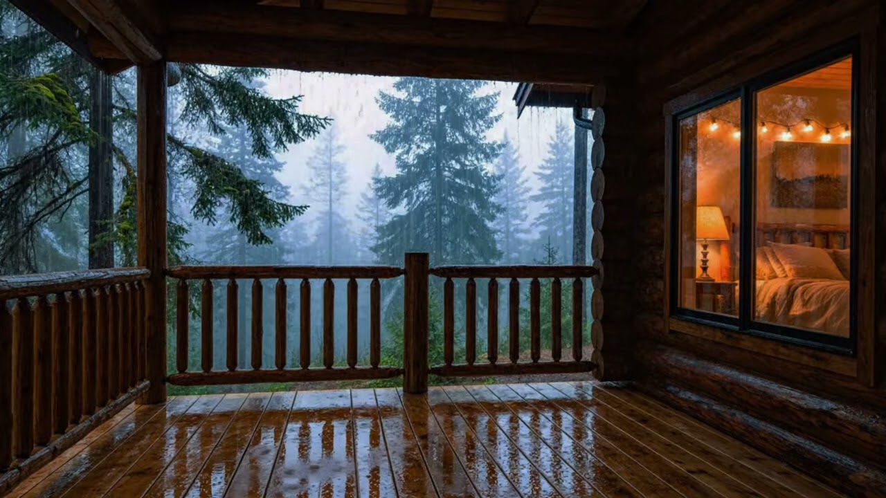 Gentle Forest Rainfall at Night Inside a Warm Cabin 🌲🌙 | Relaxing Sleep Ambience