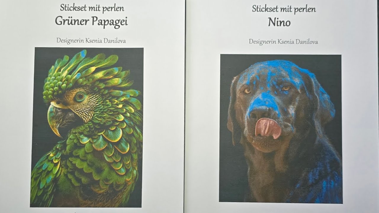 Unboxing 2 Perlenstickbilder grüner Papagei und Nino