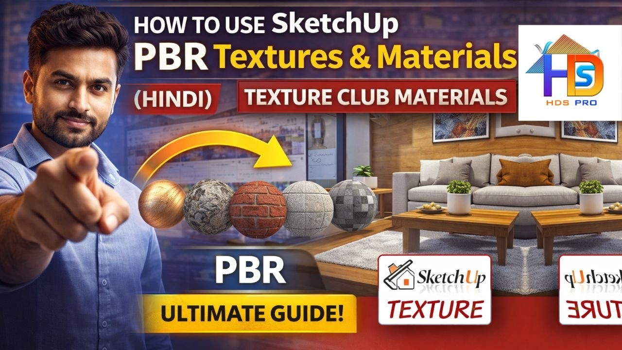 How to Use SketchUp PBR Textures and Materials | SketchUp Texture Club Materials (Hindi)