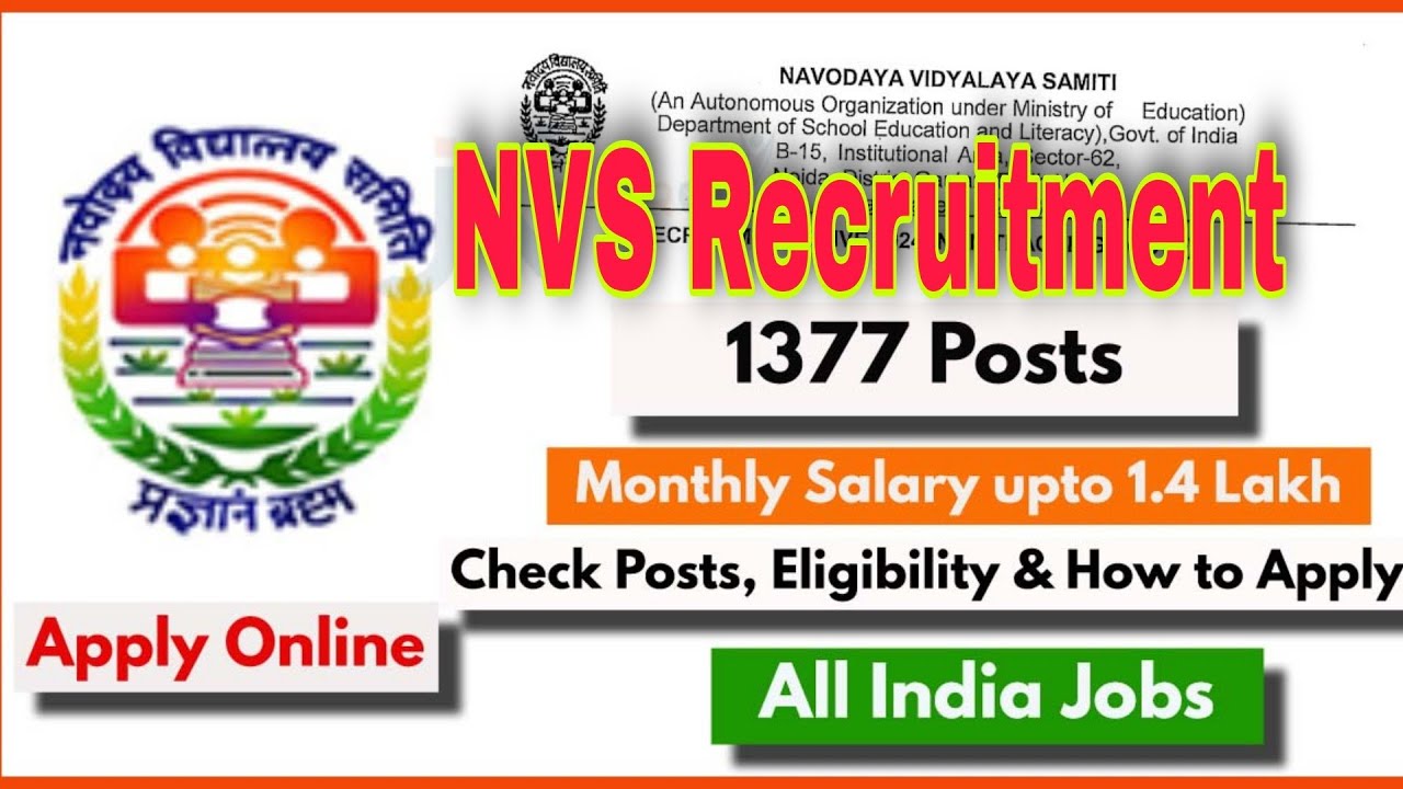 NVS Recruitment, Jawahar Navodaya vidyalaya 1377 Vacancy, #tripura #freshers #Job