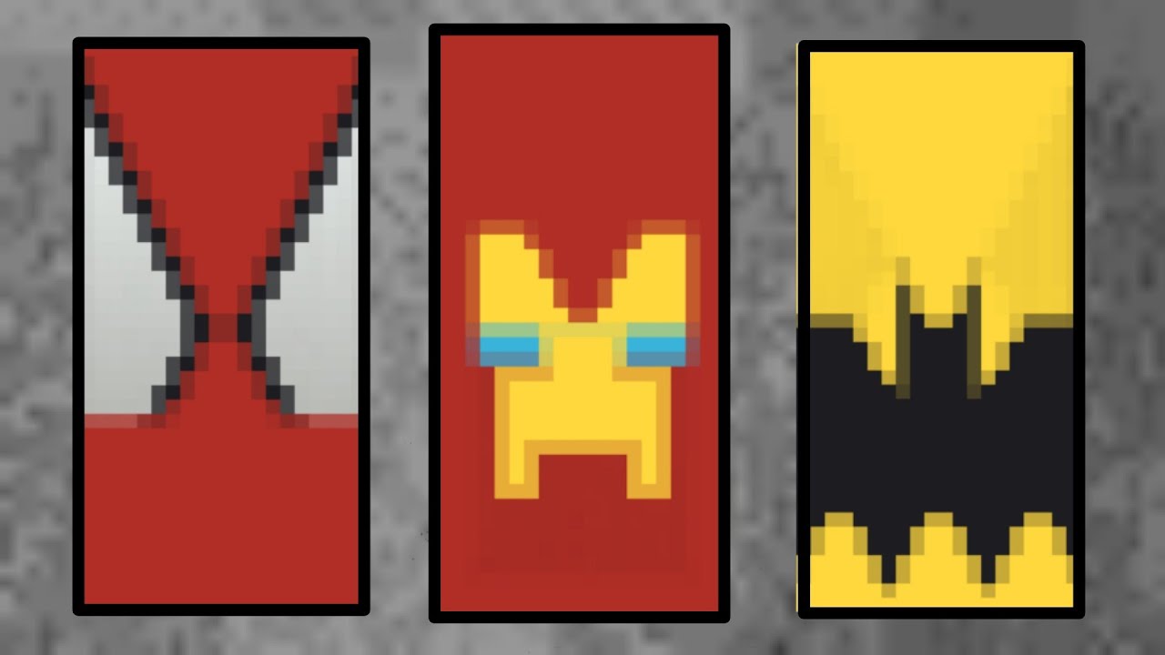 Estandartes de Superh&eacute;roes en Minecraft #1 (Ironman, Spiderman, Batman, Groot, Loki)