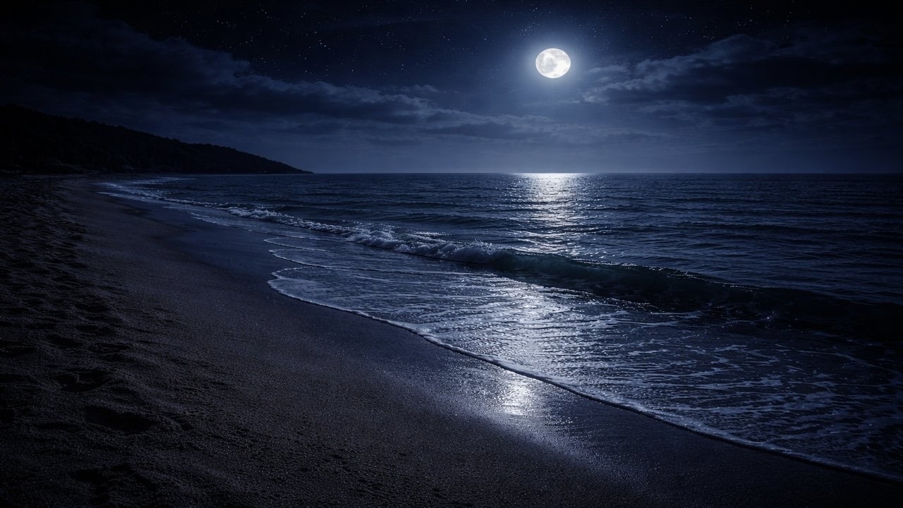 Empty Beach at Midnight – Slow Rolling Waves for Deep Sleep 8 Hours