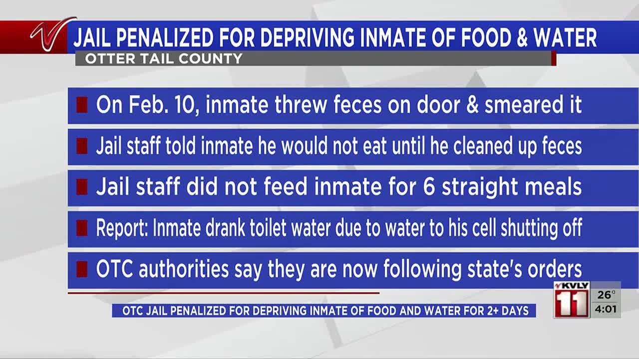 Otter Tail County Jail penalized for depriving inmate of food and water for more than 2 days