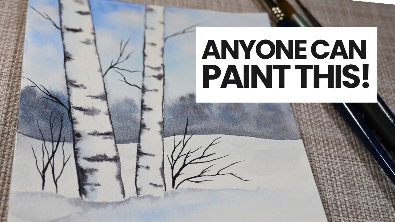 Anyone Can Paint These Birch Trees | Easy Watercolor Winter Scene
