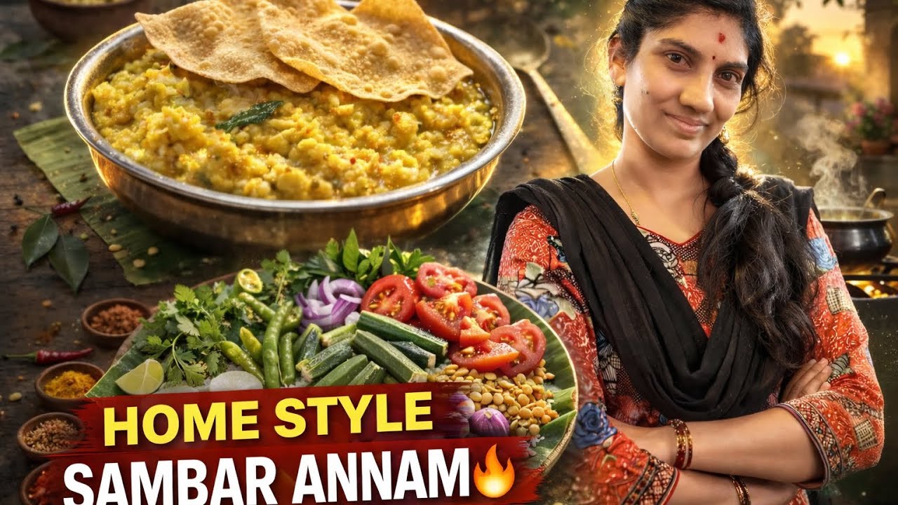 ఇంటి స్టైల్ సాంబార్ అన్నం 😋🔥 | సింపుల్ & టేస్టీ రెసిపీ