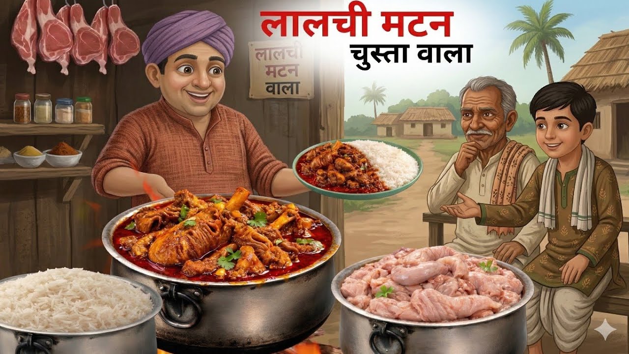 लालची मटन चुस्ता वाला | Lalchi mutton chusta chawal | moral story | cartoon Video | hindi kahani