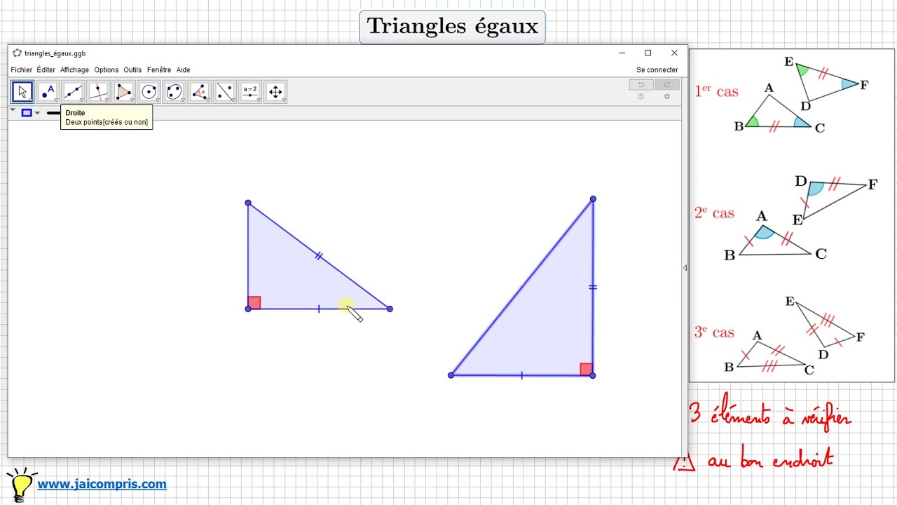 Cours ♦ Triangles égaux • Définition • 3 cas d’égalité • Homologue ♦ Quatrième