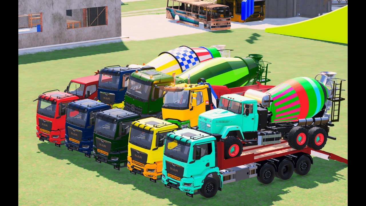 Colorful Garage FS22   Mixer Truck With Flatbed Trailer, Lizard, Renault, Mercedes Benz, Volvo