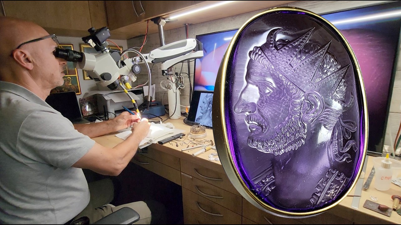 Engraving a Roman Emperor for an Amethyst Gold Pendant