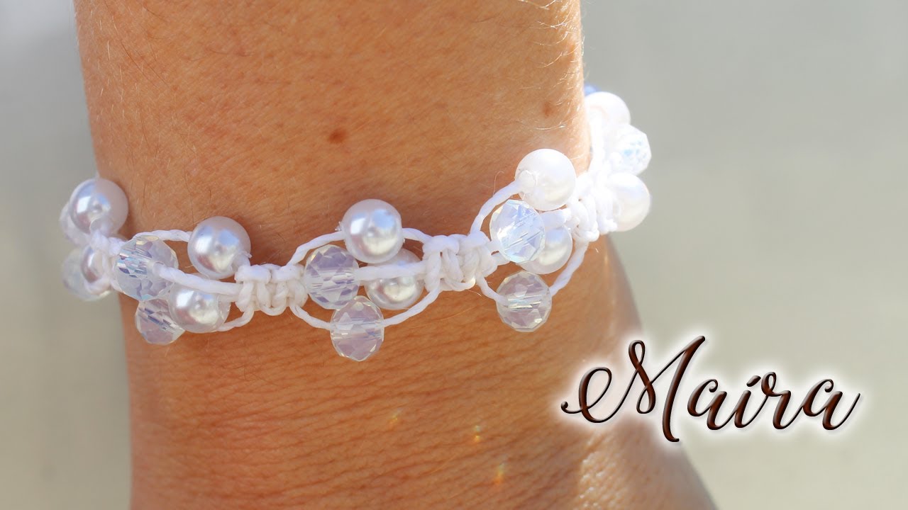 Aula de bijuterias: Pulseira de Macramê com cristais e pérolas (DIY bracelet)
