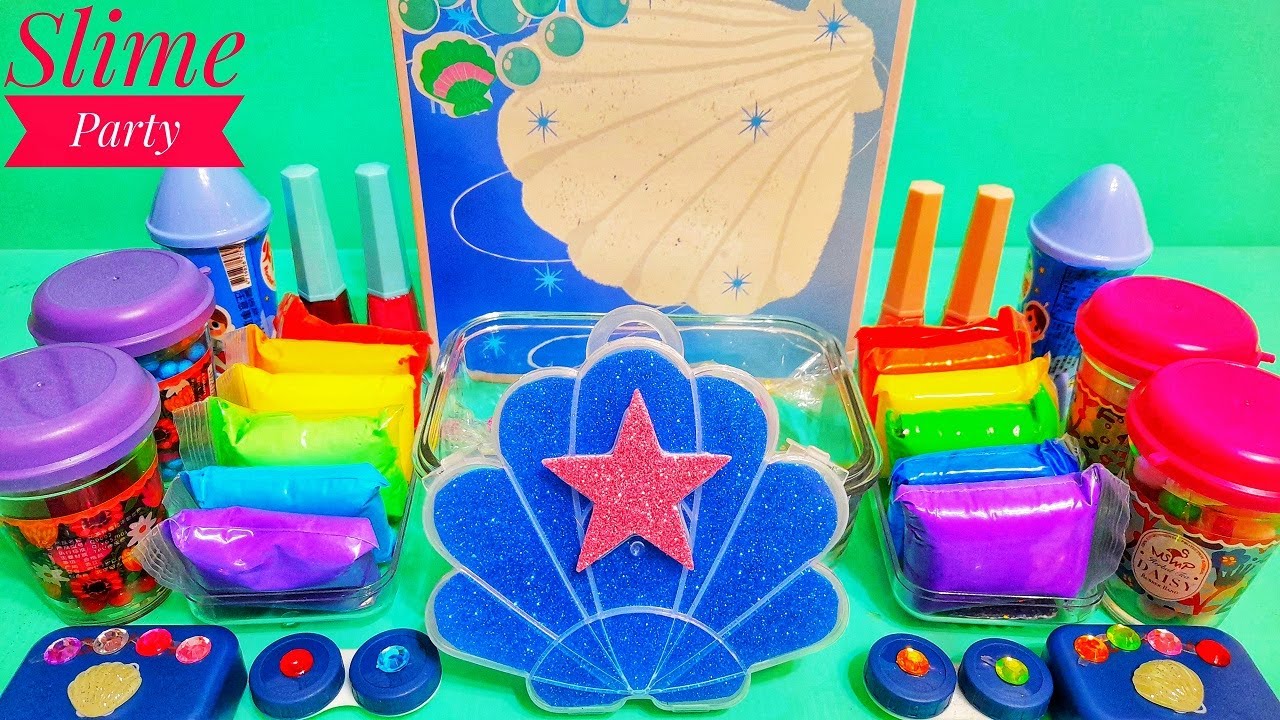 SLIME💕💜💙🌊Mixing makeup & glitter into Clear Slime ASMR Satisfying Slime Video & Relaxing Slime Video