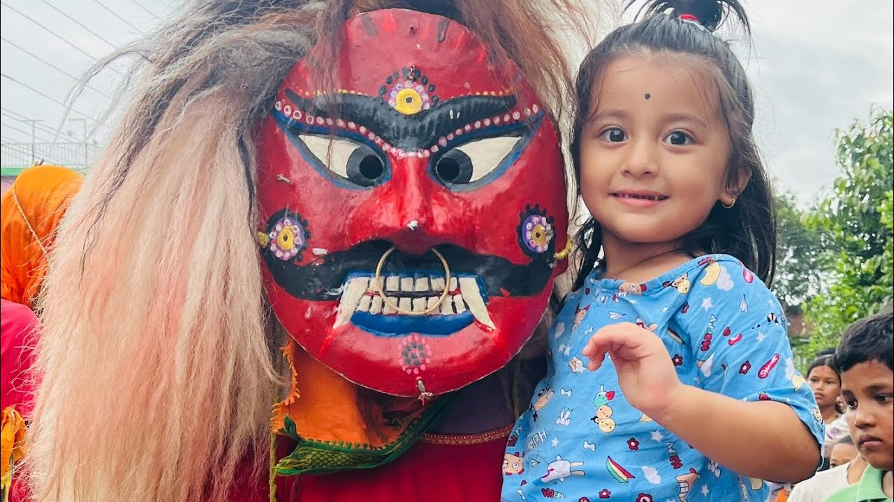 Shravya watching lakhe jatra for the first time🥰#goviral #keeploveing #lekhedance2081 #fypシ゚viral
