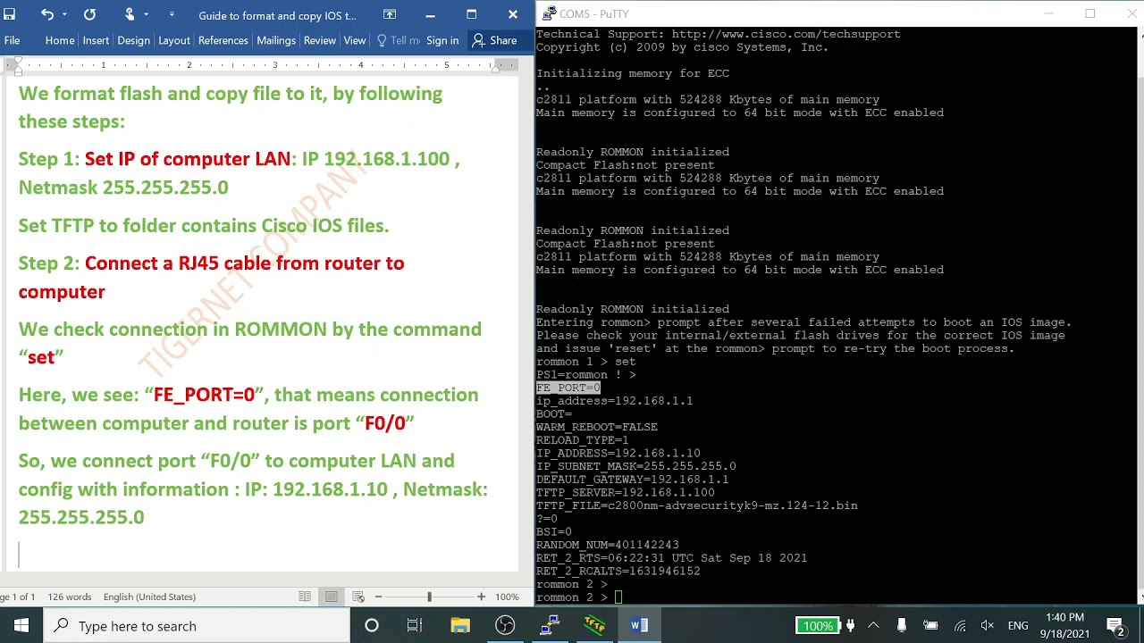 Format and copy Cisco router IOS to FLASH in ROMMON Mode by TFTP