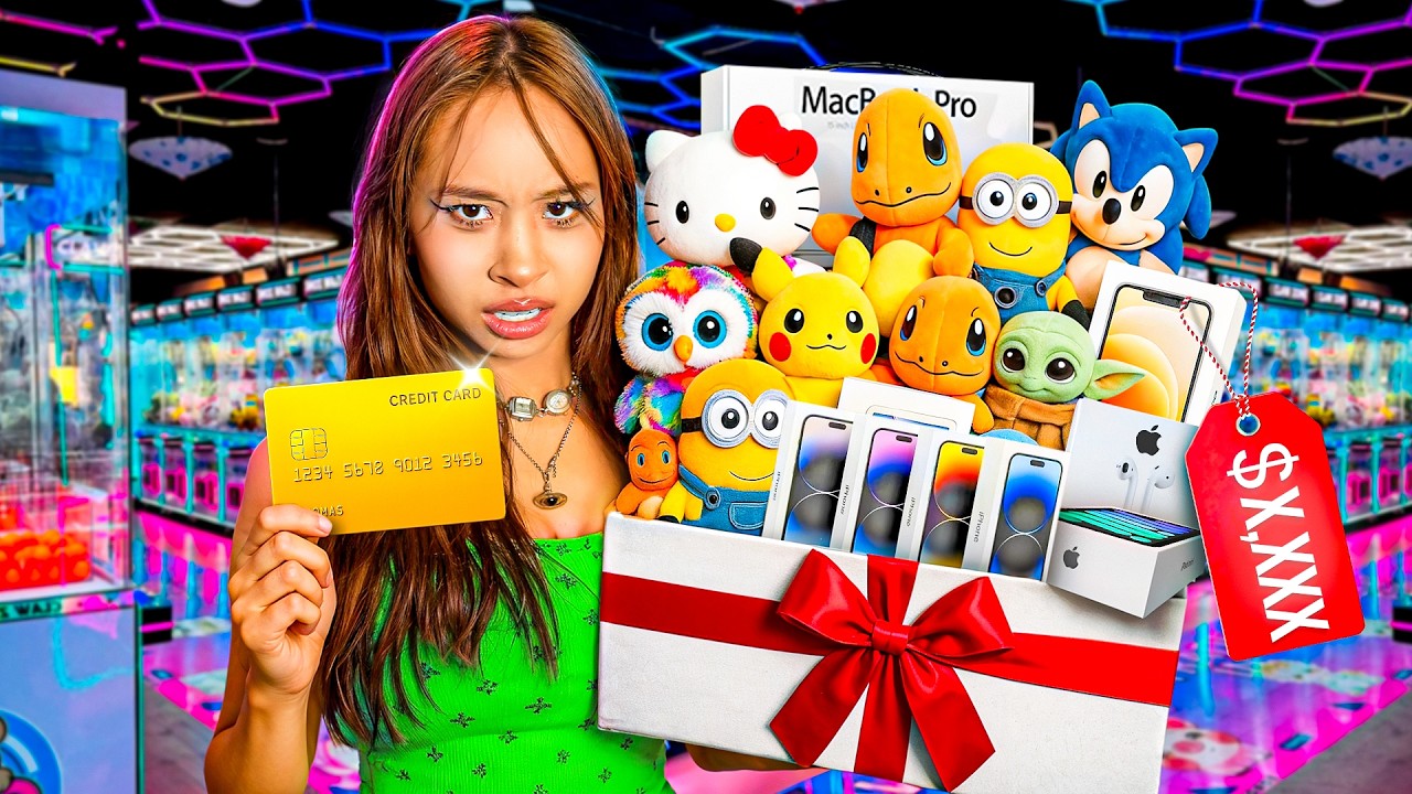 Buying EVERYTHING At The Arcade Using My Brother's Card!!!