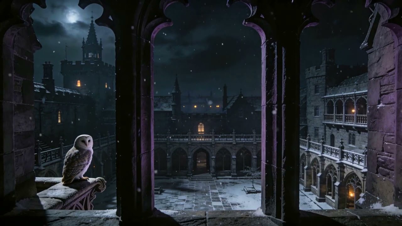 🏰❄️Harry Potter Window Ambience| owl tower Snowy Hogwarts Castle View| Winter Window View FWA