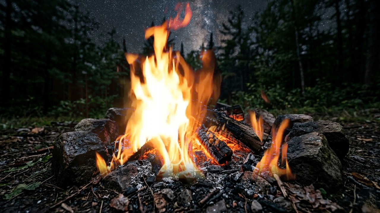 Sleepy Campfire Close Up Under the Stars 🌌 2 Hours Relaxing Fire Sounds for Deep Sleep