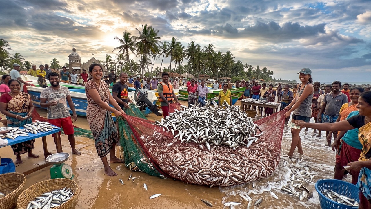 How It&rsquo;s Done! Fishermen Use Traditional Netting Methods to Harvest Fish at Sea