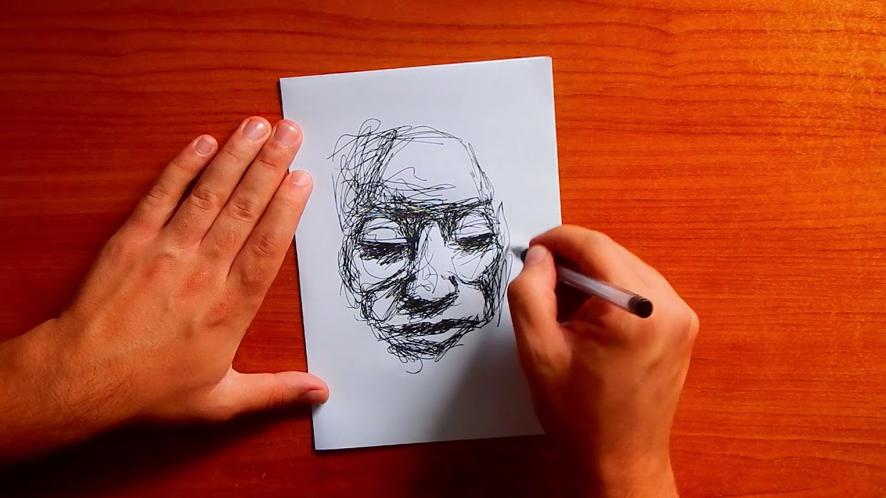 Portrait Drawn Entirely By Scribbling | Scribble Drawing Technique (real time)
