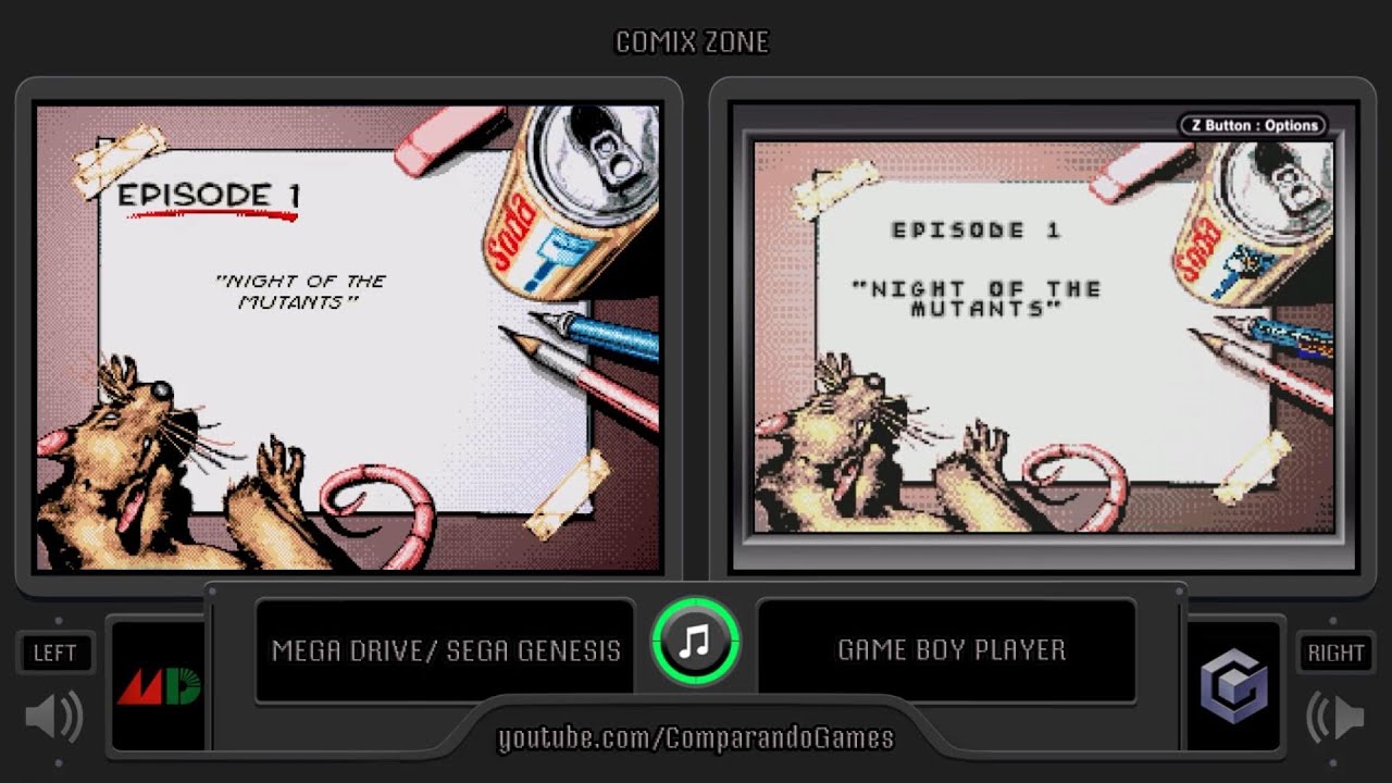 Comix Zone (Sega Genesis vs GBA) Side by Side Comparison (Game Boy Player)
