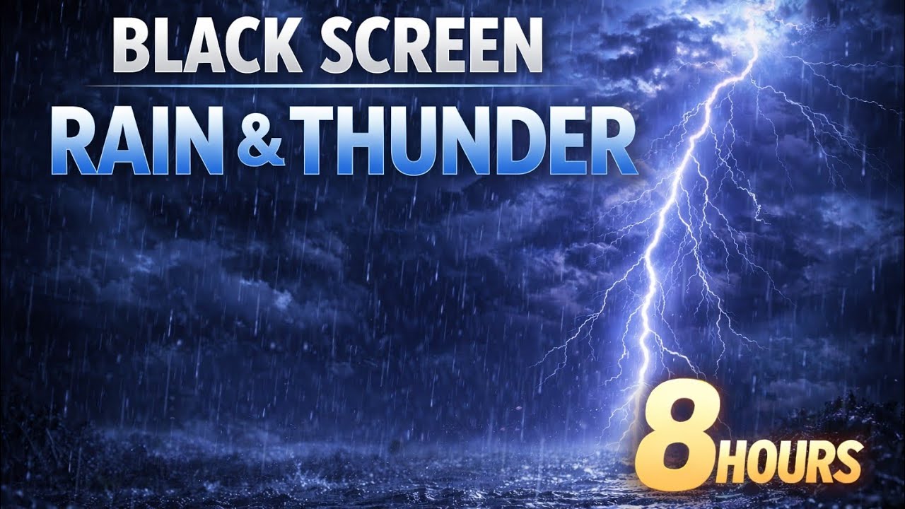 Rain & Thunder Sounds For Sleeping - BLACK SCREEN - 8 Hours