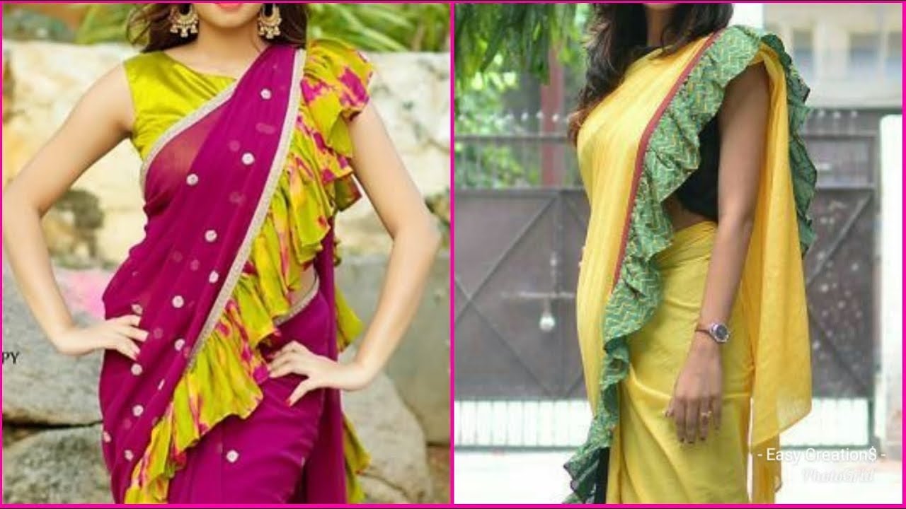 Designer saree design ideas,stylish frill sarees,ruffle saree designs