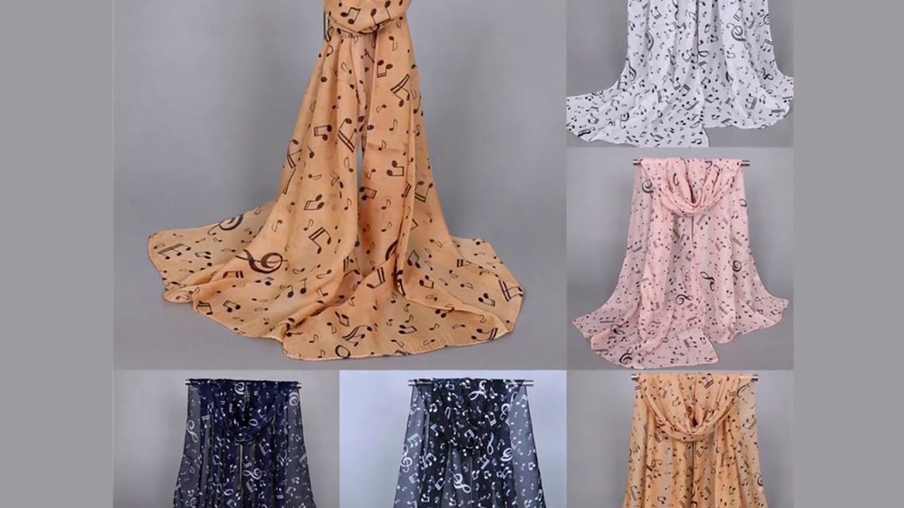 160*50cm Musical Note Chiffon Scarves Long Stoles Spring Muffler Chiffon Scarf  Women's Scarf Shawl