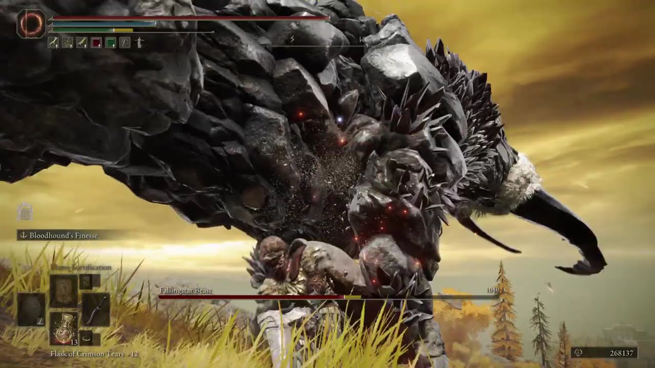 Elden Ring Bossfight Fallingstar Beast melee NG+4 (Leyndell)