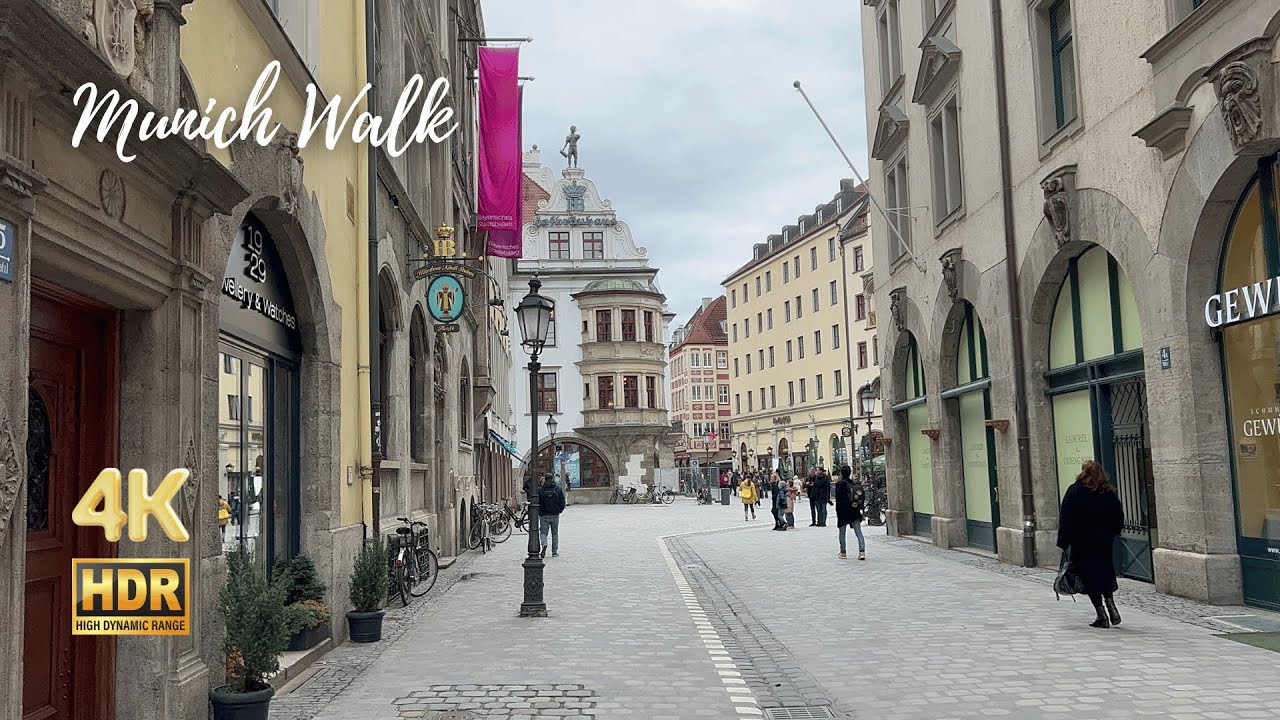 Relaxing Walk from Max-Weber Platz to Hofbr&auml;uhaus - Munich, Germany - 4K HDR