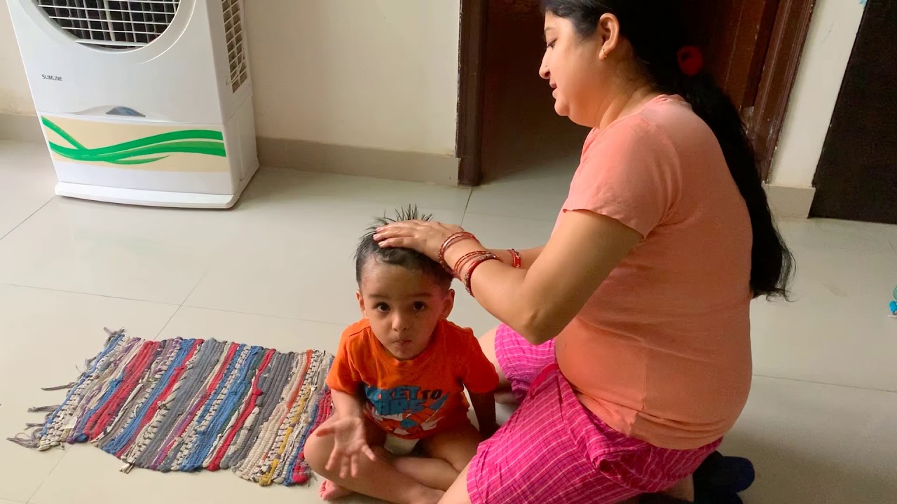 |Baby enjoying oil head massage |2 year old cute baby |Johnson baby hair oil |