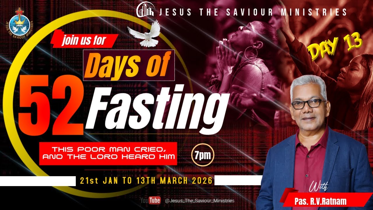 🟥DAY 13 | 52 Days Fasting & Prayer with Pastor | R.V.RATNAM GARU | 7 PM | Live Online |