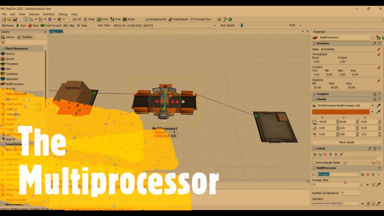 How To Use Multiprocessor In Flexsim | Using Fixed Resource | Step by Step Flexsim Simulation  Model