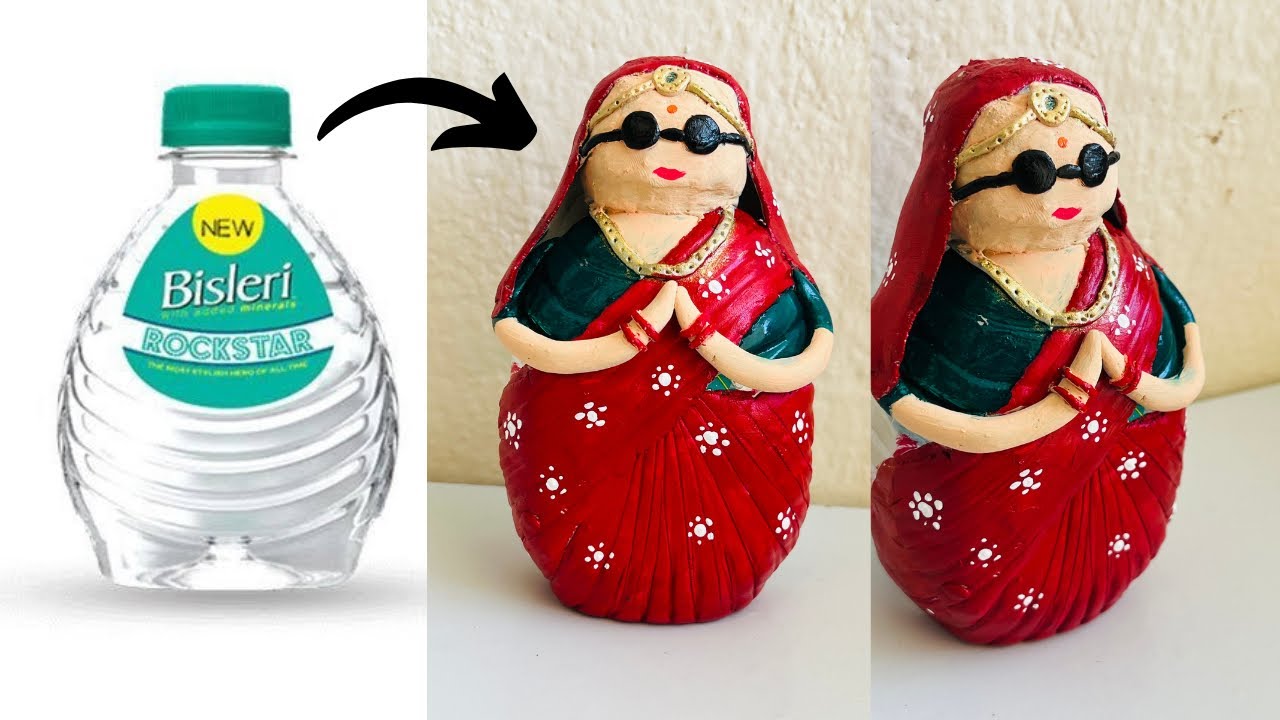 Bisleri bottle craft| empty bottle craft ideas|doll craft using bottle❤️#mothersday#bestoutofwaste