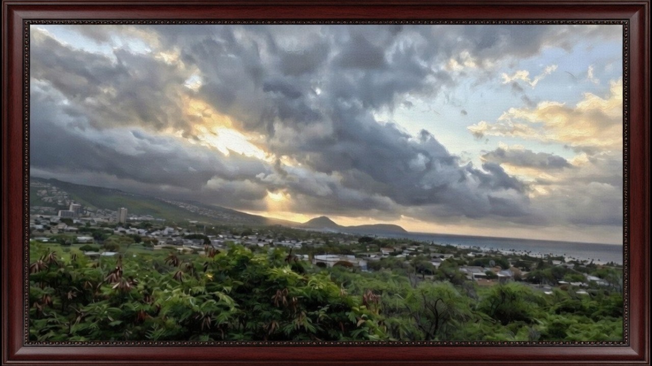 Tropical Serenity: Sunrise Over Honolulu's Coastal Suburbs | Wallpaper TV Art | TV Screensaver