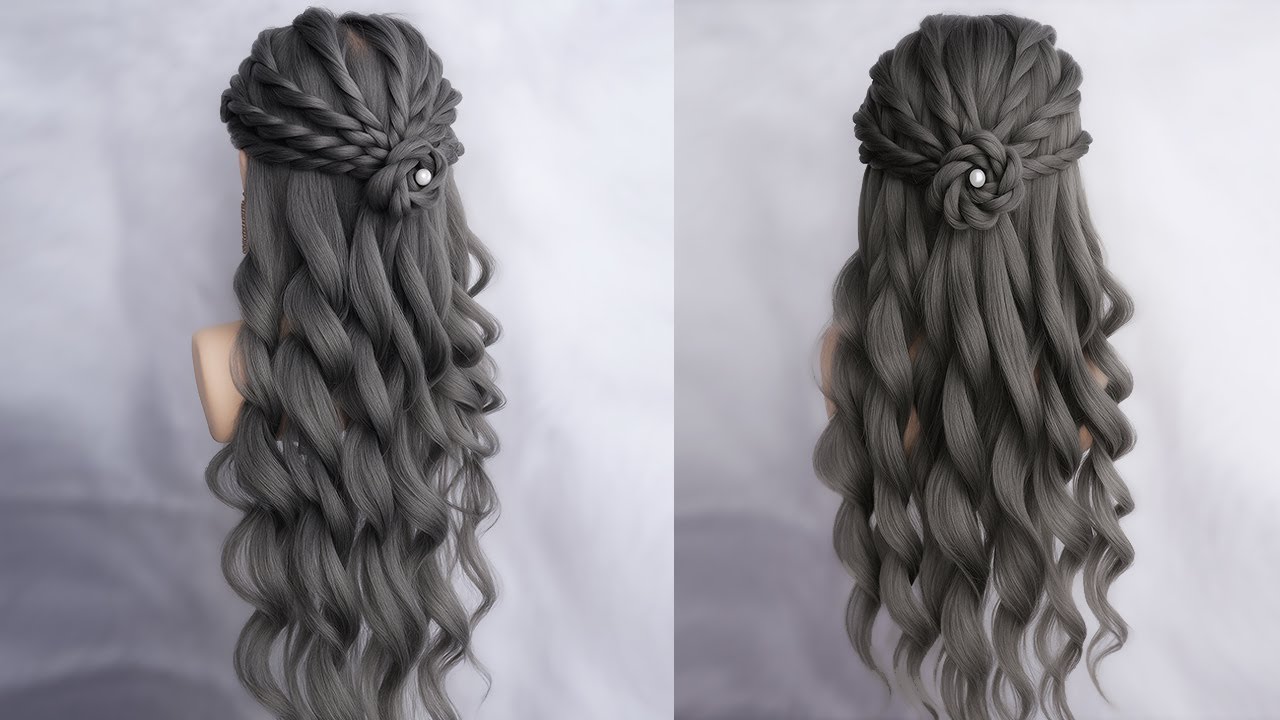 Hermoso peinado trenzado medio recogido | Peinados Faciles Y Rapidos Para Niña Con Trenzas