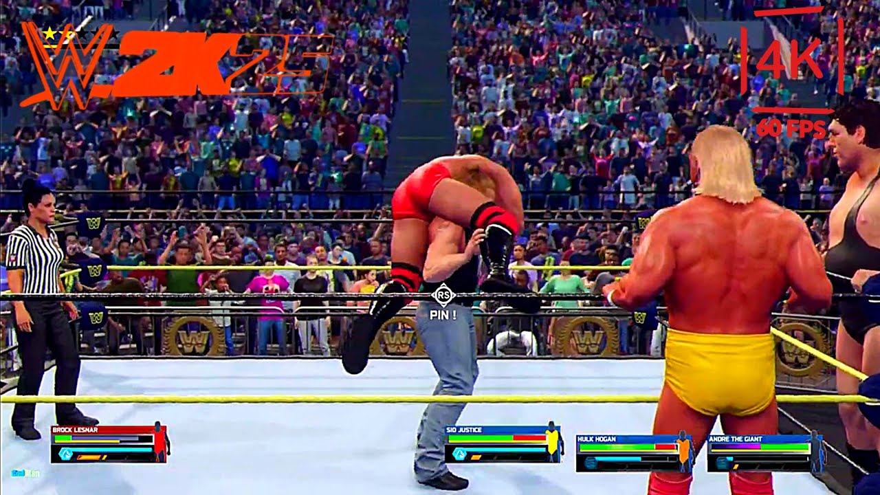 Wwe 2k25 Brock Lesnar vs Hulk Hogan, Sid Justice & Andre The Giant | 1 vs 3 Handicap | [4k60Fps ]