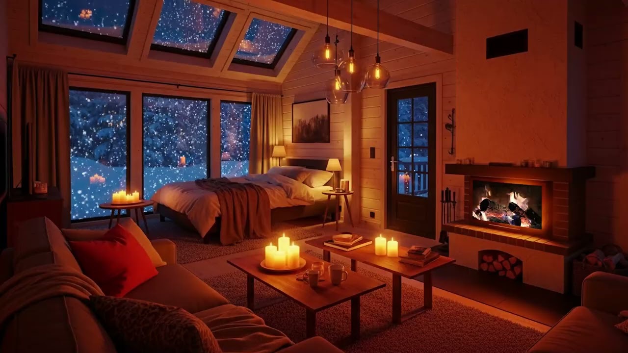 Quiet Snowfall by the Cabin ❄️ Fireplace Ambience for Rest & Healing