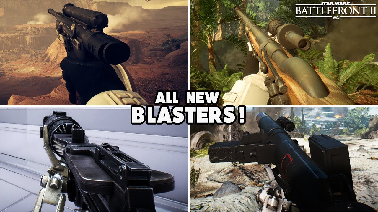 Battlefront 2 - ALL 4 NEW BLASTERS GAMEPLAY: Cycler Rifle, E-11D , T-21 & DL-18!