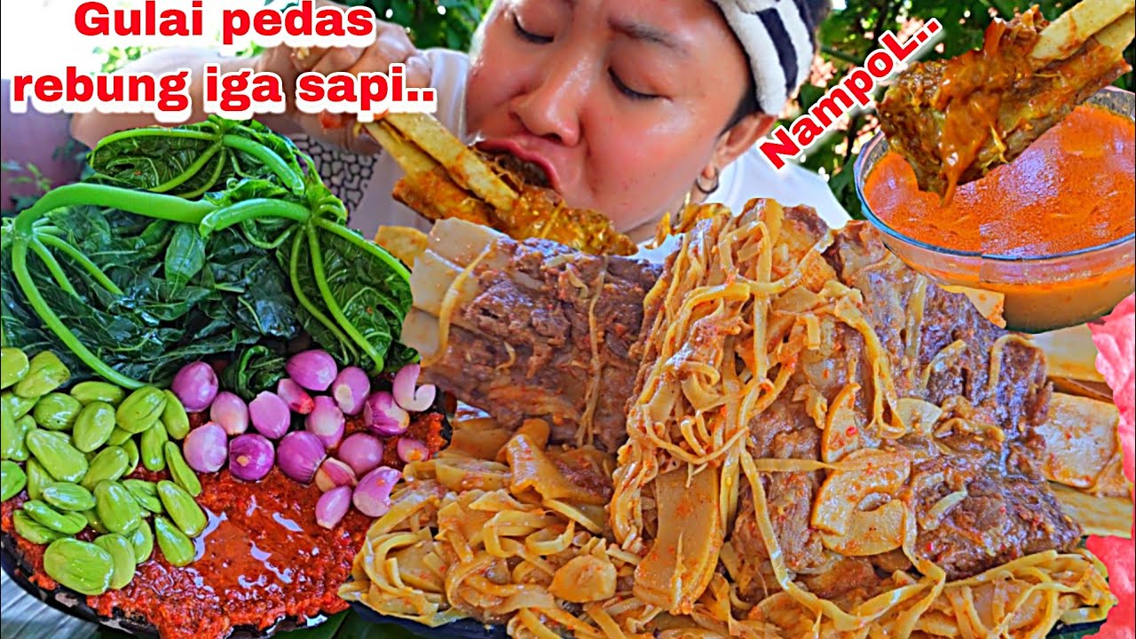 NAMPOL 🤤‼️GULAI PEDAS IGA REBUNG ,SAMBAL ULEK, LALAP PETAI, BAWANG ,DAUN PEPAYA