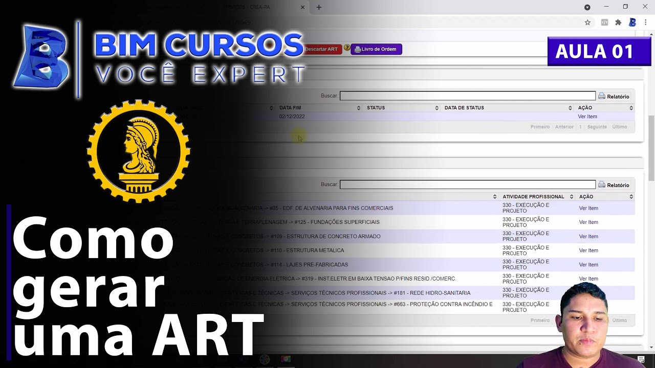 Aula 01 - Como gerar uma ART - sistema SITAC - Galpão - CREA - BIM CURSOS