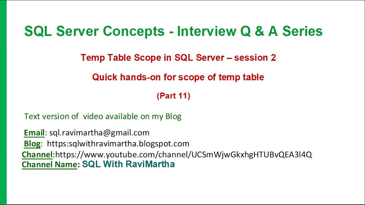 Quick Practical on Temporary tables in SQL Server | Temp Tables| Local Temp Table | Global TempTable