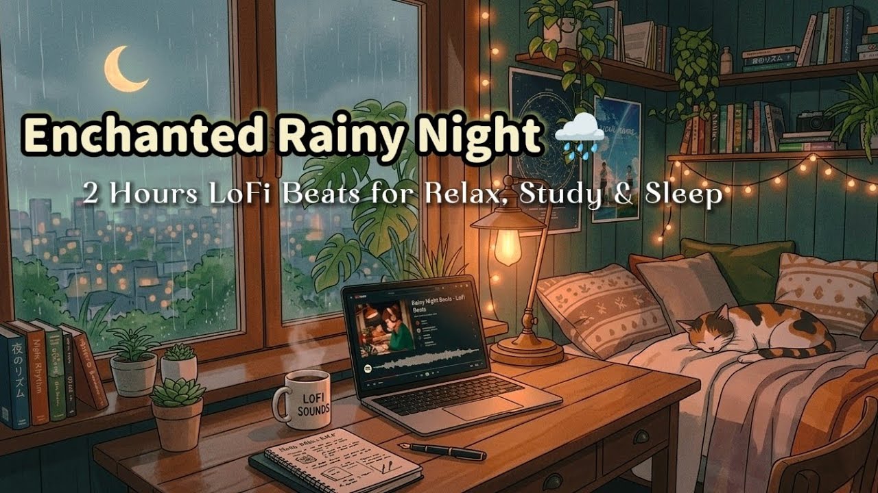 Enchanted Rainy Night 🌧️ | 2 Hours LoFi Beats for Relax, Study & Sleep