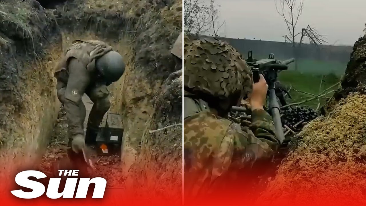 Belarusian's fighting for Ukraine fire a Browning M2 machine gun at Russian positions