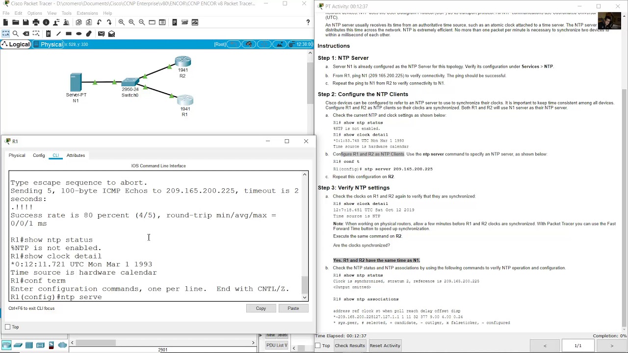 15.2.1 Packet Tracer - Configure and Verify NTP