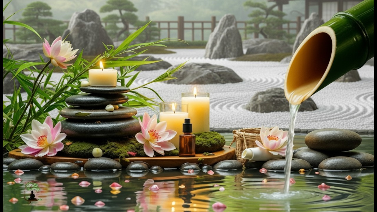 Relaxing Sleep Music with Bamboo Water Sound🌿Deep Sleep Music, Meditation, Calm Anxiety, Spa BGM